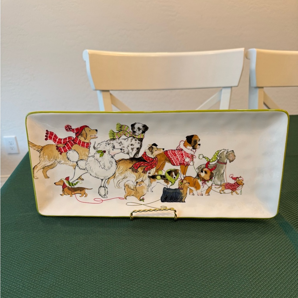Pier 1 Imports Park Avenue Puppies Christmas Rectangular Serving Platter NWT